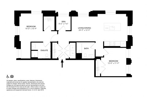 Unit M ADA- Two Bedrooms Two Bathroom + Den Floor Plan at The Press/321, Michigan, 48226